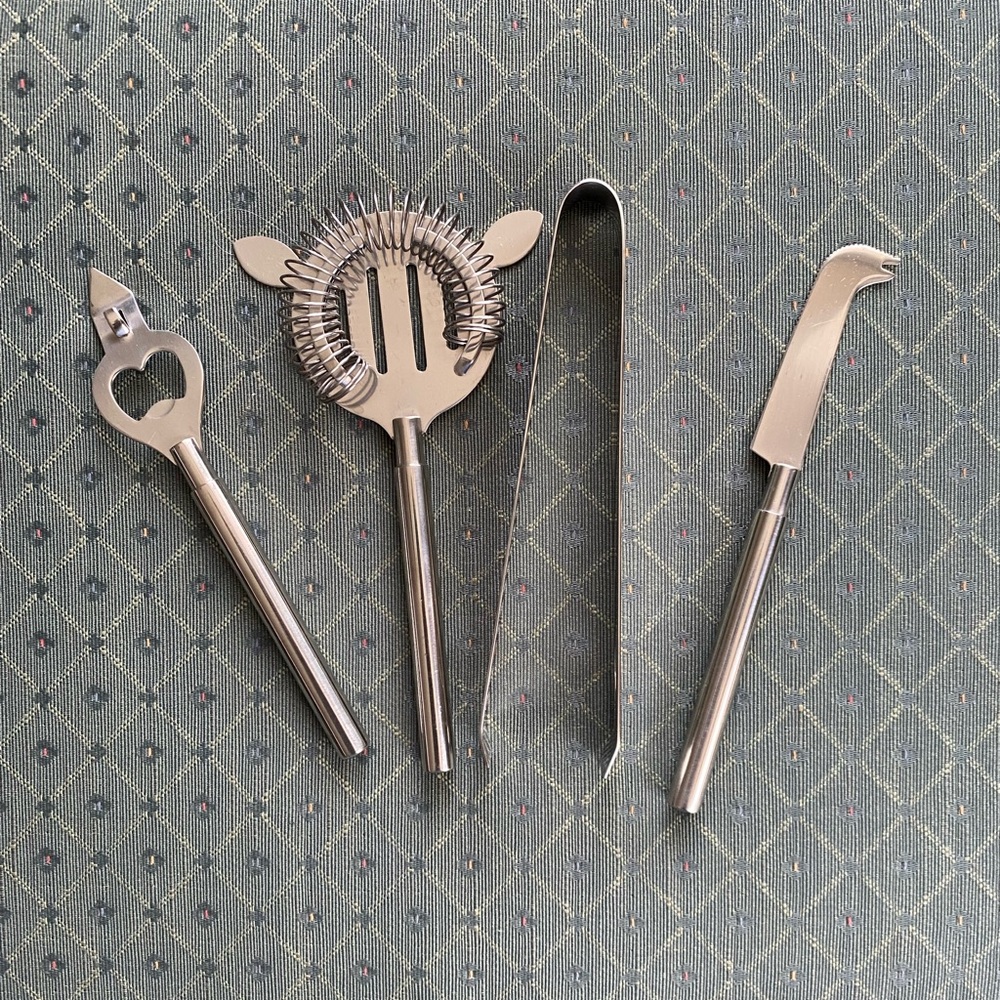 Pier 1 Imports Stainless Steel Cocktail Mixer Bar 6 piece Tool Set - Picture 7 of 11